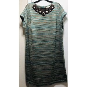 Baby Phat Dress Green Gold Size 2X Metallic Shirt Plus Size Bling Jewelry B1